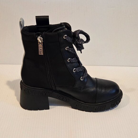DKNY Girls Haley Block Heel Combat Military Black Boots Size 3 Chunky Heel - Picture 4 of 13